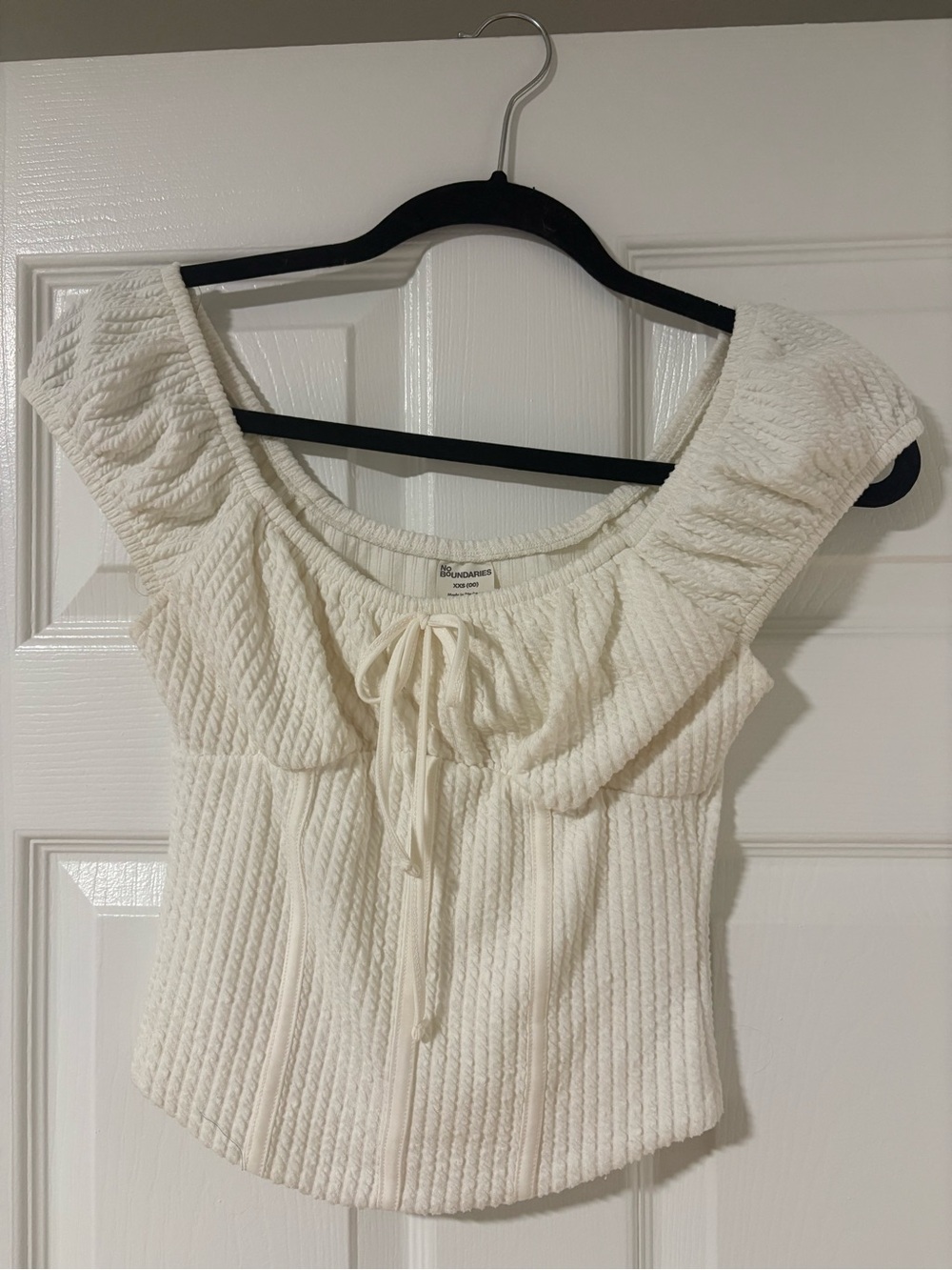 No Boundaries Cream Ribbed Tie-Front Crop Top